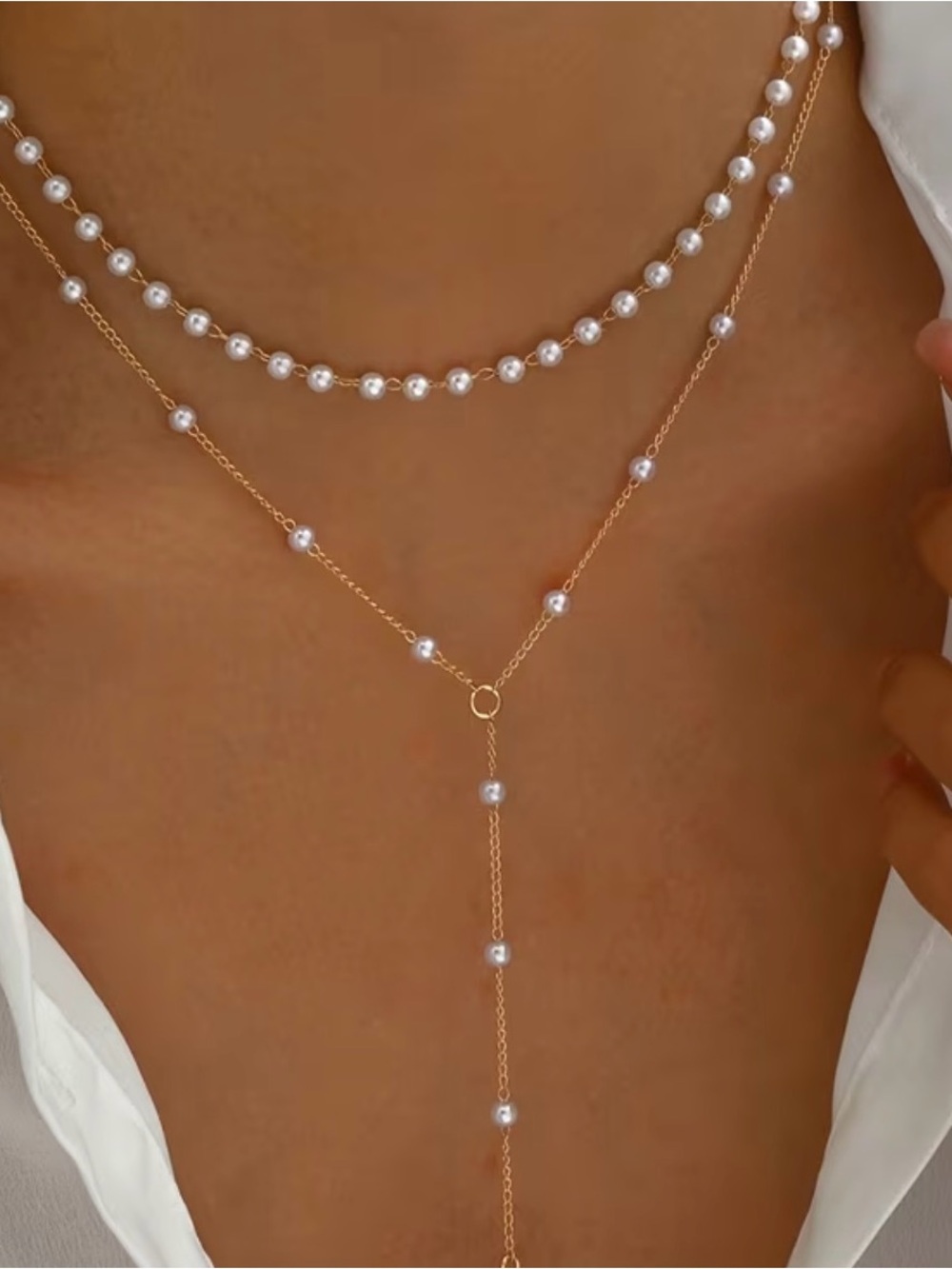 Elegant Pearl Drop Gold Necklace - White Pearls